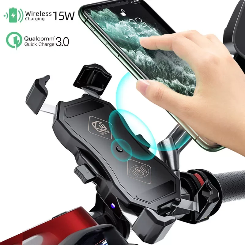 

Motorcycle Phone Holder 15W Wireless Charger USB QC3.0 Fast Charging Bracket Bike Smartphone Stand 360 Mobile Cellphone Support