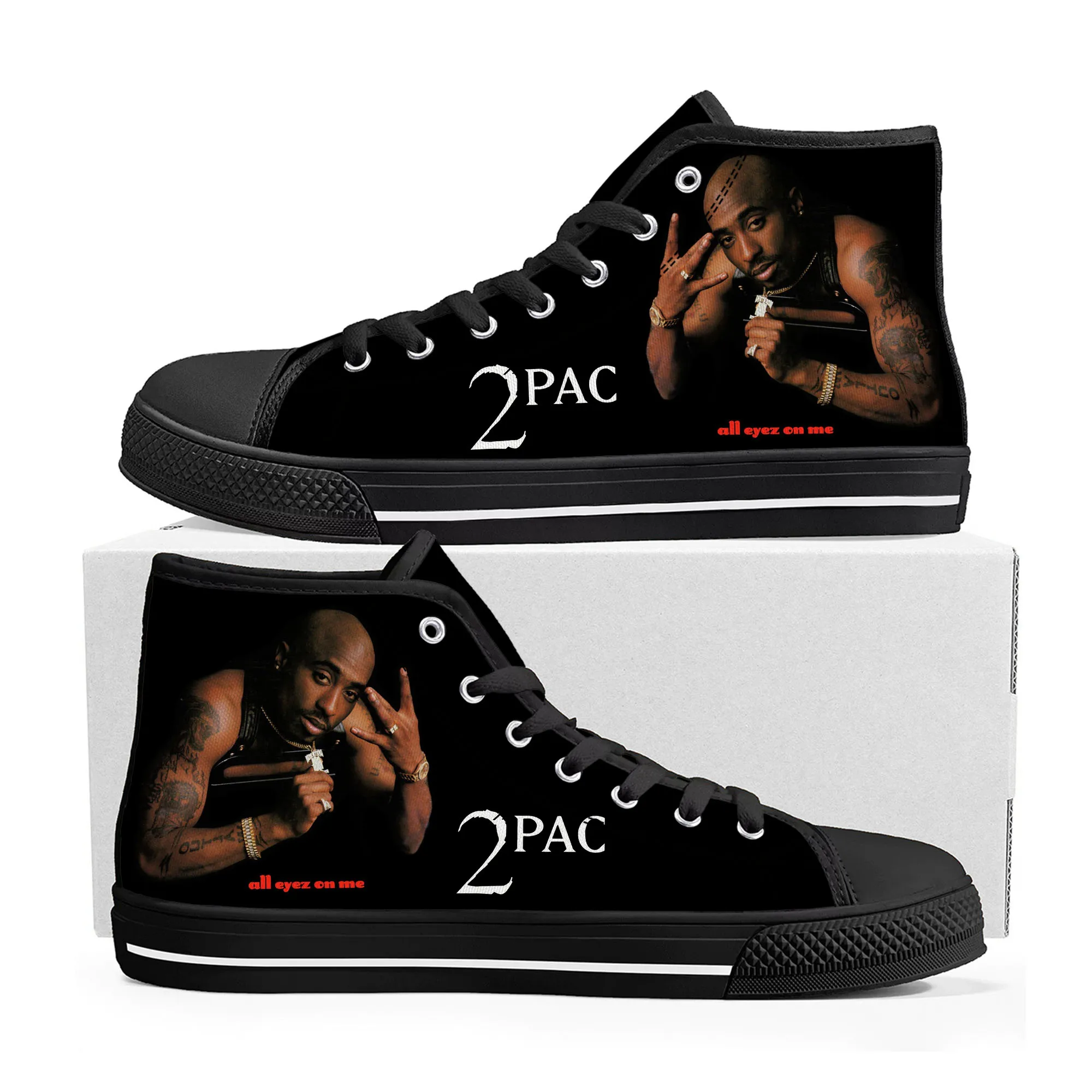 Rap 2Pac Tupac High Top High Quality Sneakers Mens Womens Teenager Canvas Sneaker All Eyez on Me Casual Couple Shoes Custom Shoe