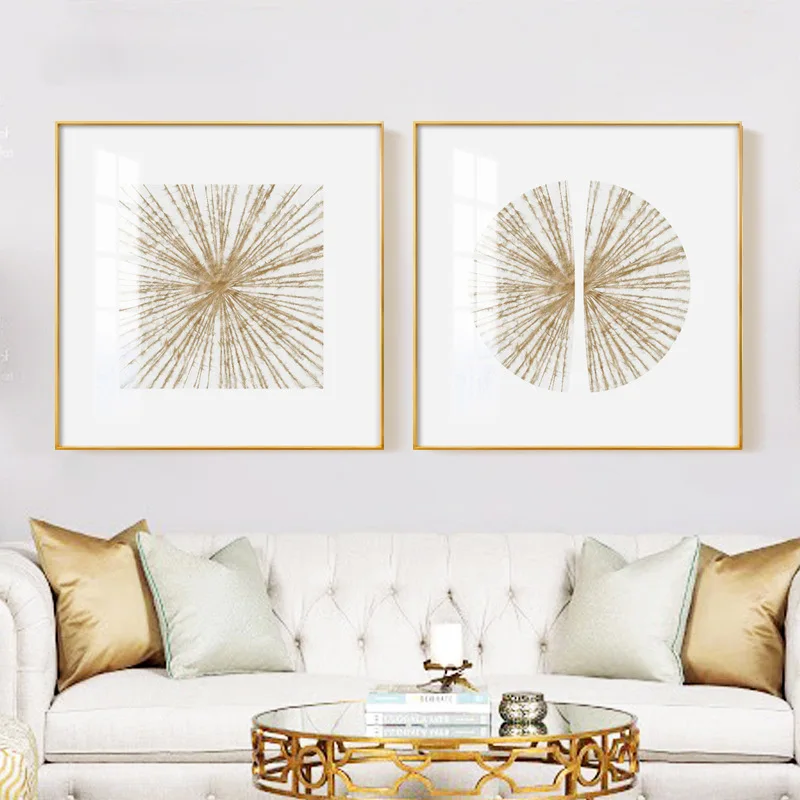 

Simple European Light Luxury Living Room Decoration Painting Modern Golden Line Abstract Bedroom Bedside Square Hanging