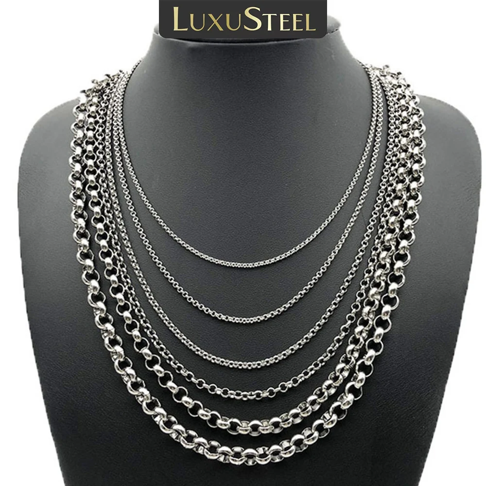 

LUXUSTEEL Basic 2-6mm Wide Necklace Square Rolo Round Box Chain For Men Women Silver Color Stainless Steel Wholesale Jewelry