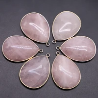 hot natural stone rose quartz necklace water droplets pendants crafts diy charms jewelry accessories exquisite gift making 6pcs