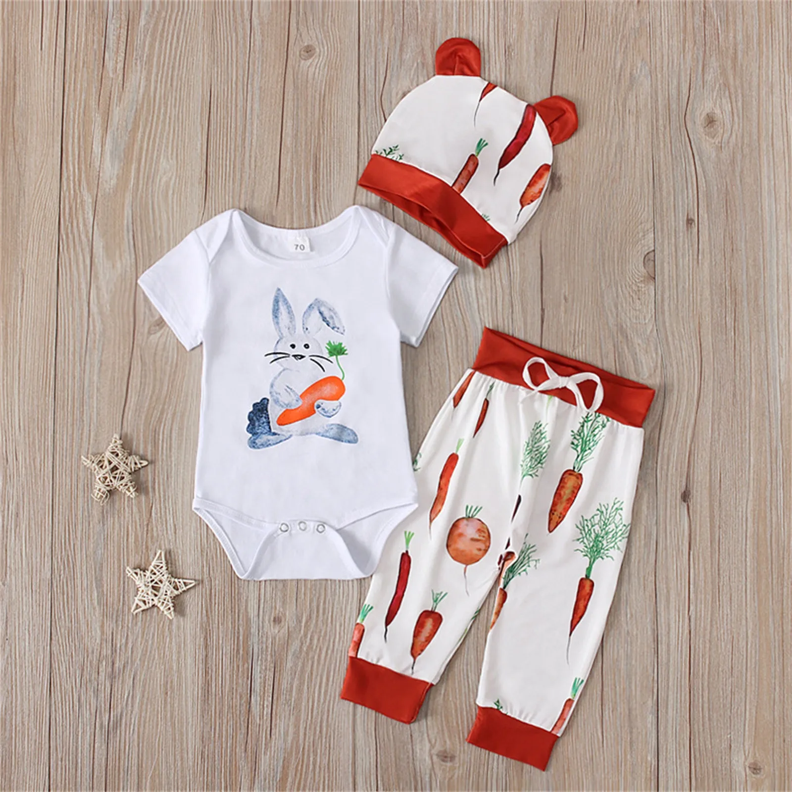 

Easter Outfit For Baby Boys Girls Cartoon Bunny Pattern Baby Bodysuit Pants Hat Clothes Set Newborn Baby Clothes 0 To 18 Months