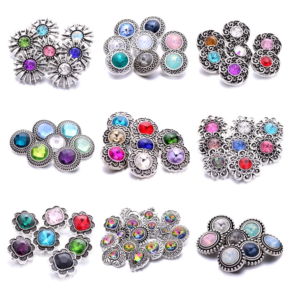 20pcs Crystal Rhinestone Flower 18mm 20mm Metal Snap Buttons Fit Snaps Bracelet Bangle Necklace Jewelry