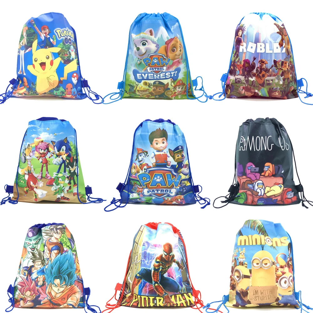 

Paw Patrol Pokemon Birthday Party Dragon Ball Non-woven Drawstring Bag Baby Shower Portable Backpack Party Supplies 1/2/3/4pcs