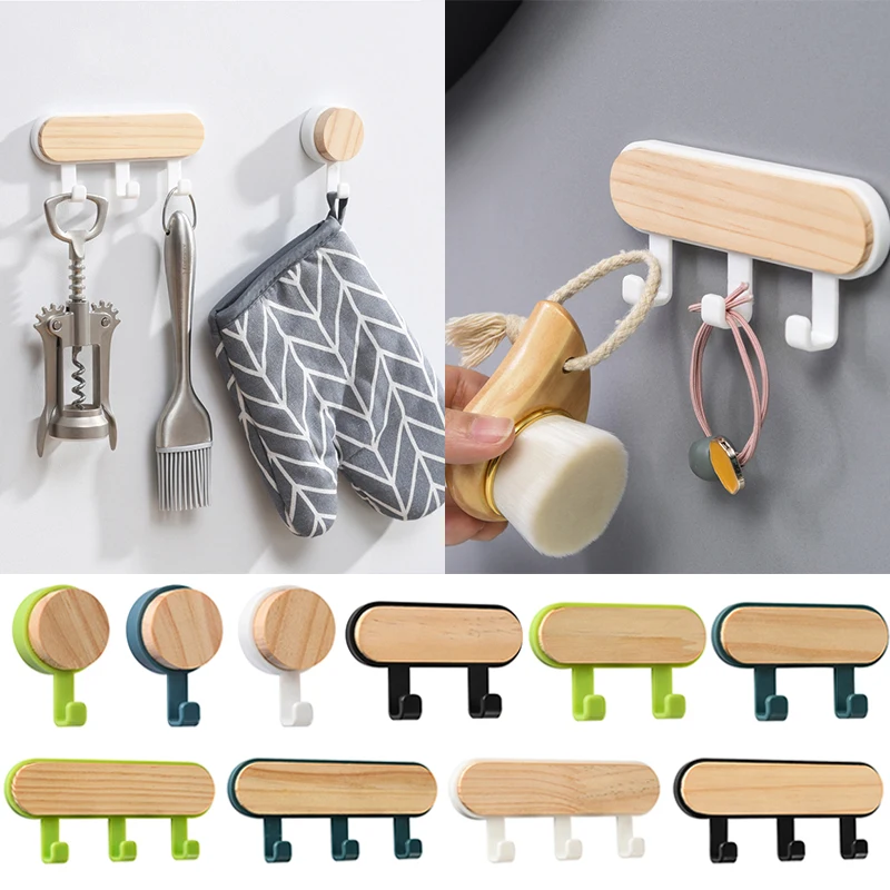 

New Punch-free Hooks Wall Wood Hooks Coat Scarf Bag Hanger Kitchen Organizer Hook Home Decor Storage Rack Behind Door Hook