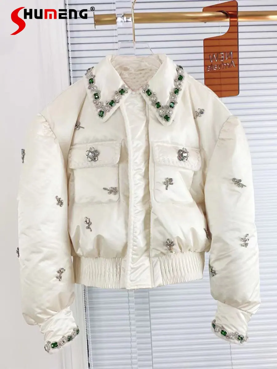Heavy Industry Colorful Diamond White Down Jacket Coat Women 2022 New Winter Fashion Temperament Thickening Warm Puffer Jacket