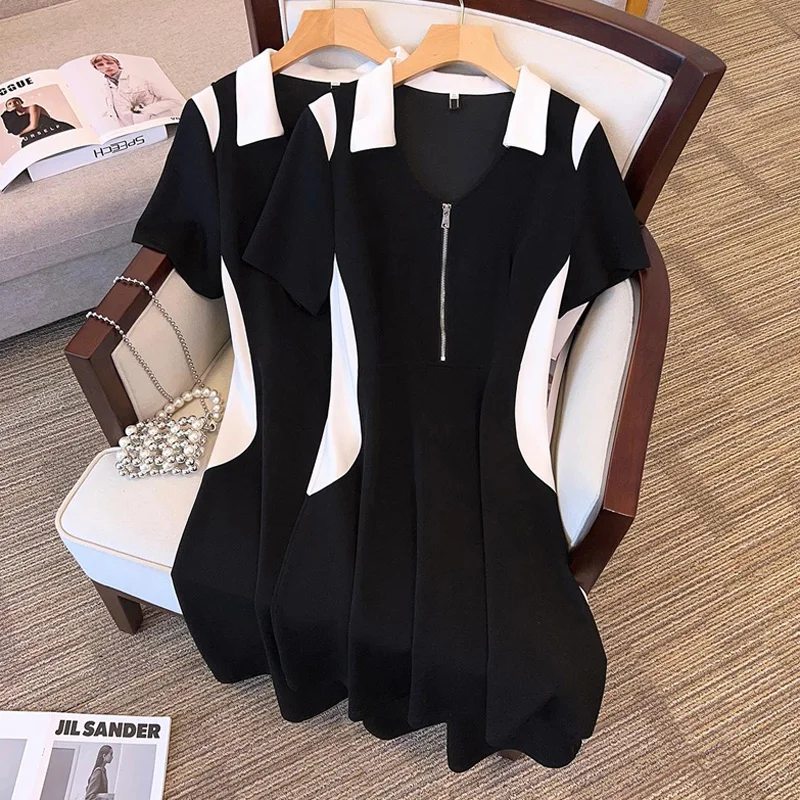 

Летние платья-миди для женщин с круглым вырезом и коротким рукавом, повседневные женские элегантные черные хлопковые облегающие строгие платья в стиле пэчворк