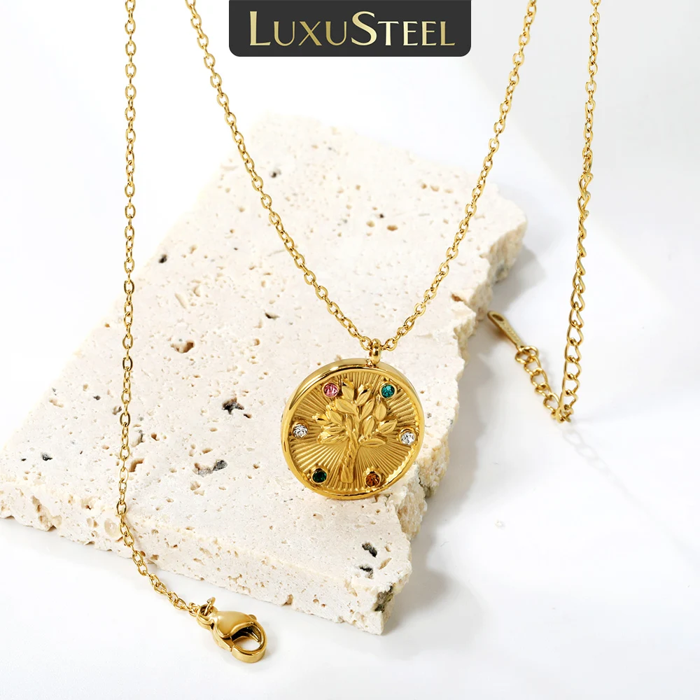 LUXUSTEEL ожерелье из нержавеющей стали для женщин милое дерево жизни в обществе