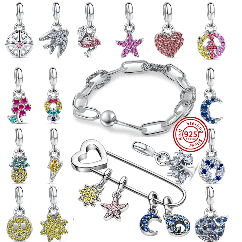 

Hot 925 Sterling Silver My Starfish Flamingo Four-leaf Clover Pendant Charm Fit Original Pandora Me Bracelet DIY Jewelry Women