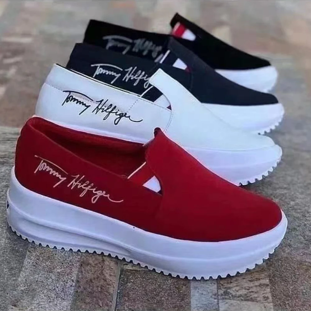 

Women Tennis Shoes Platform Sneakers Fashion Slip-on Thick Sole Canvas Shoes for Female Increase Vulcanize Shoes Plus Size 35-43