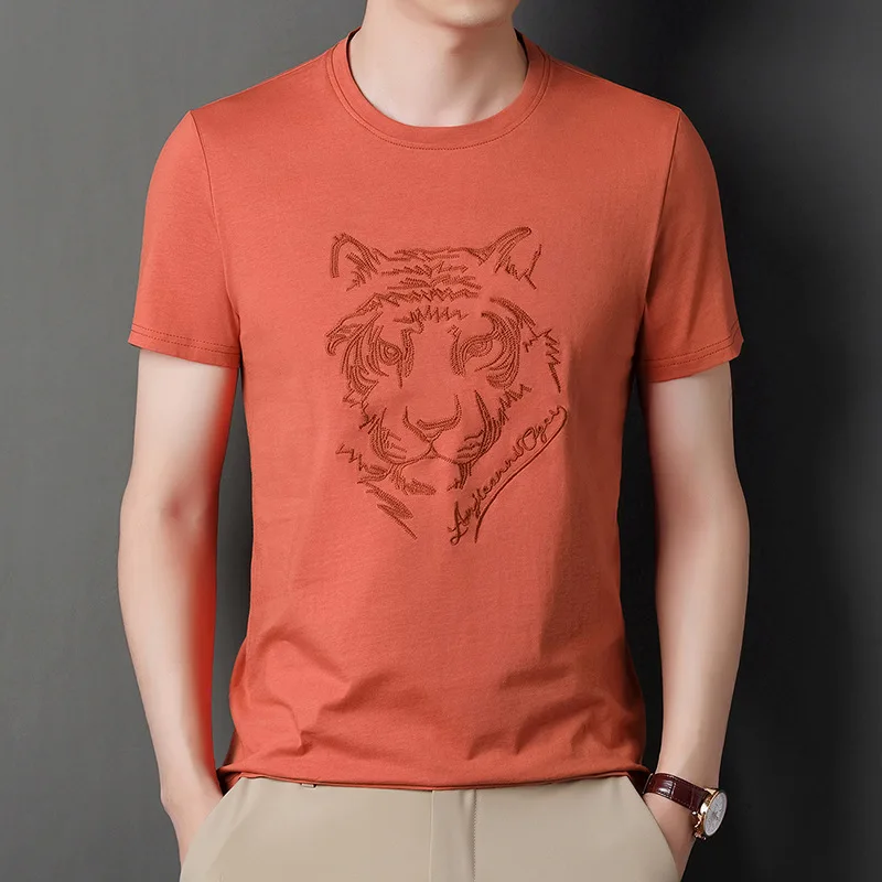 

Embroidered Graphic Round Neck Short-sleeved T-shirt Men Summer Plus Size Half-sleeved Sweatshirt Retro T Shirt