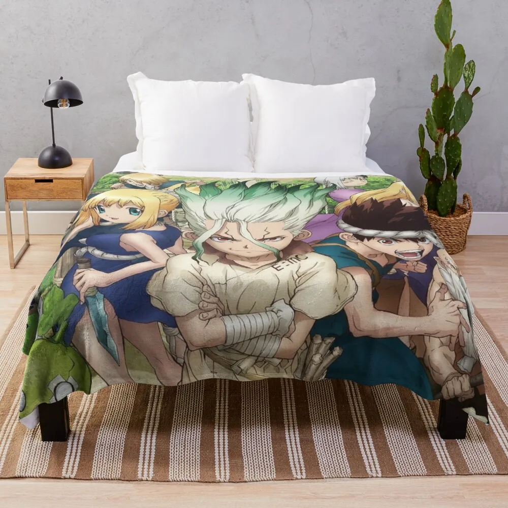 

Dr Stone Pom Pom Anime Checkered Squishmallows Bohemian Throw Blankets