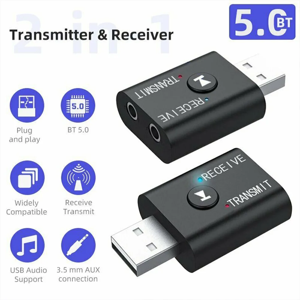 2 в 1 USB беспроводной Bluetooth адаптер 5 0 передатчик для компьютера телевизора