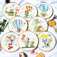 cartoon animal embroidery diy material bag cloth art home decorative wall hanging painting cross stitch beginner embroidery kit