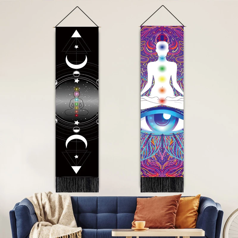 Скидка Радужная чакра гобелен для йоги, медитации, Космическая Энергия, черная, Настенный декор для спальни, дома