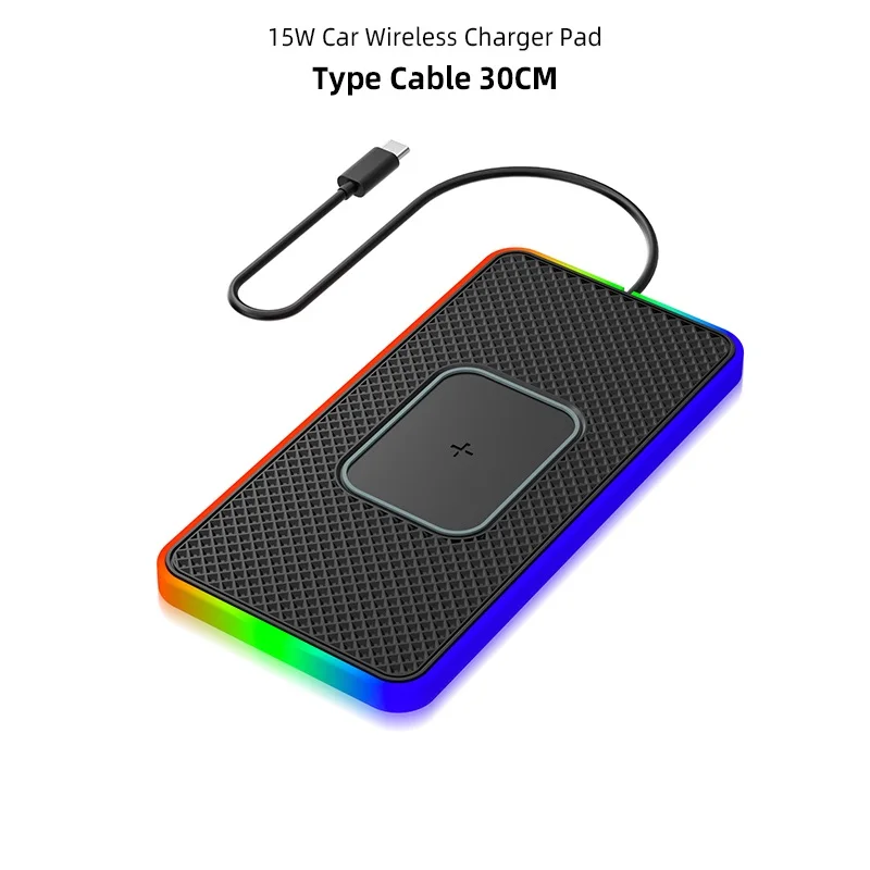 

Автомобильный силиконовый беспроводной зарядный коврик RGB для iphone15pro/14/13/Samsung/Huawei Qi индукционный