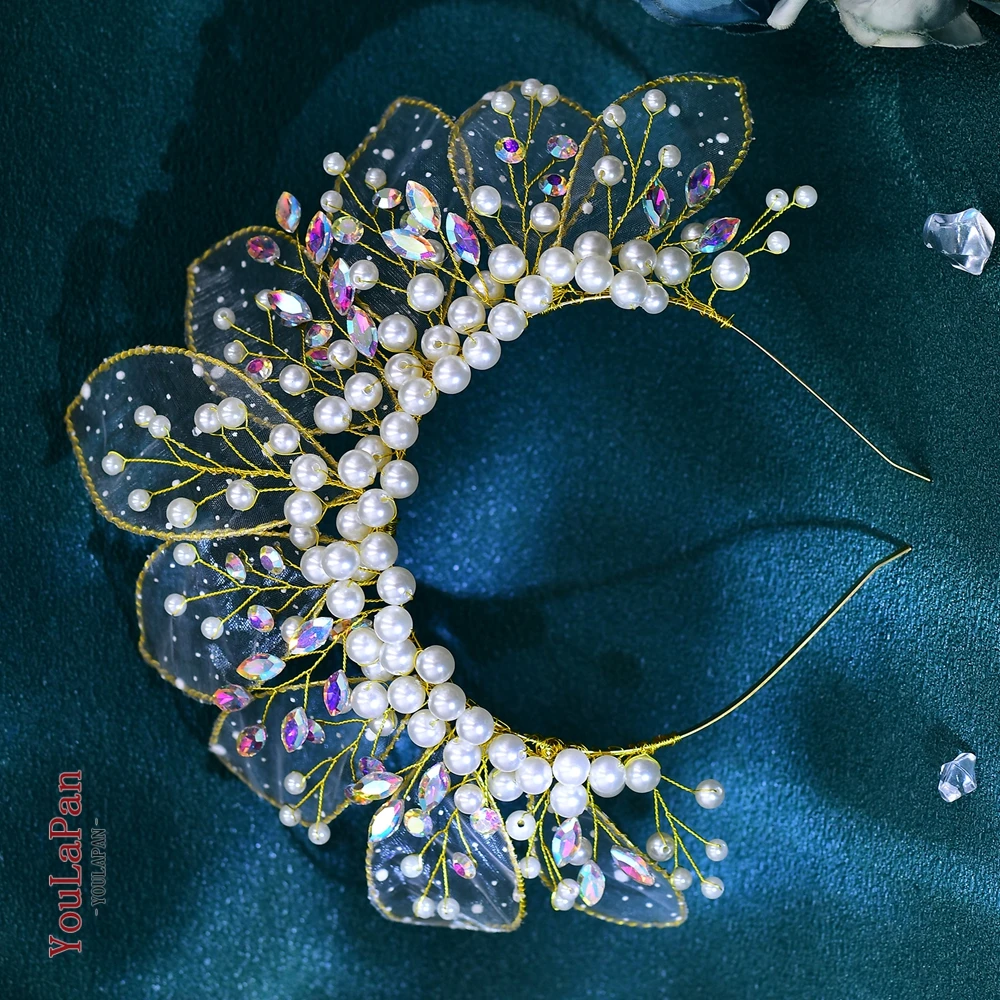 YouLaPan золотистая Корона Тиара для невесты красочная Женская повязка на голову с