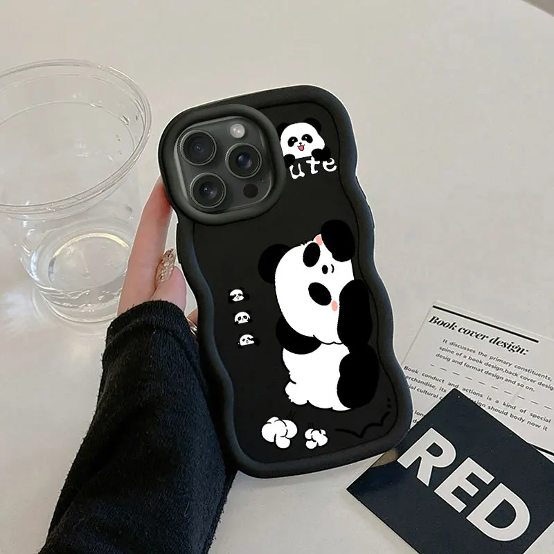 Модный чехол для телефона Panda Macalong iPhone XR 11 12 13 14 15 PRO MAX PLUS мягкий с волнистыми