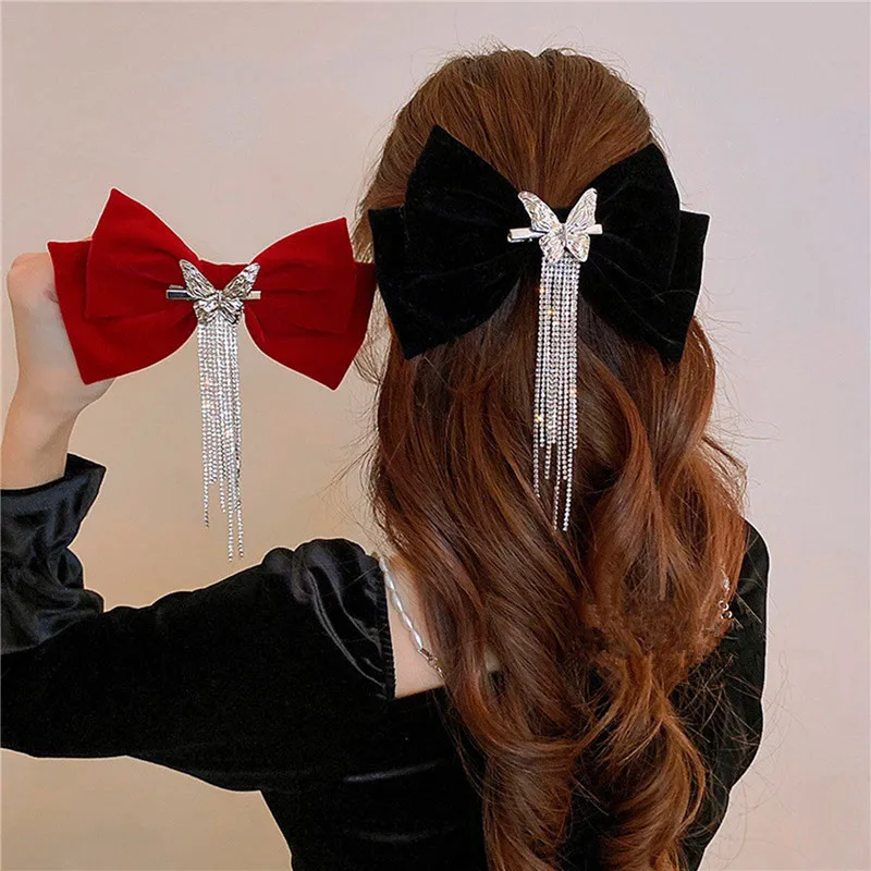 

Hair Clip Cute Hair Clips Accessories Girls Bow Bows Girl tassel Clip Korean Kawaii Rhinestones Ribbon Ties New Headwear