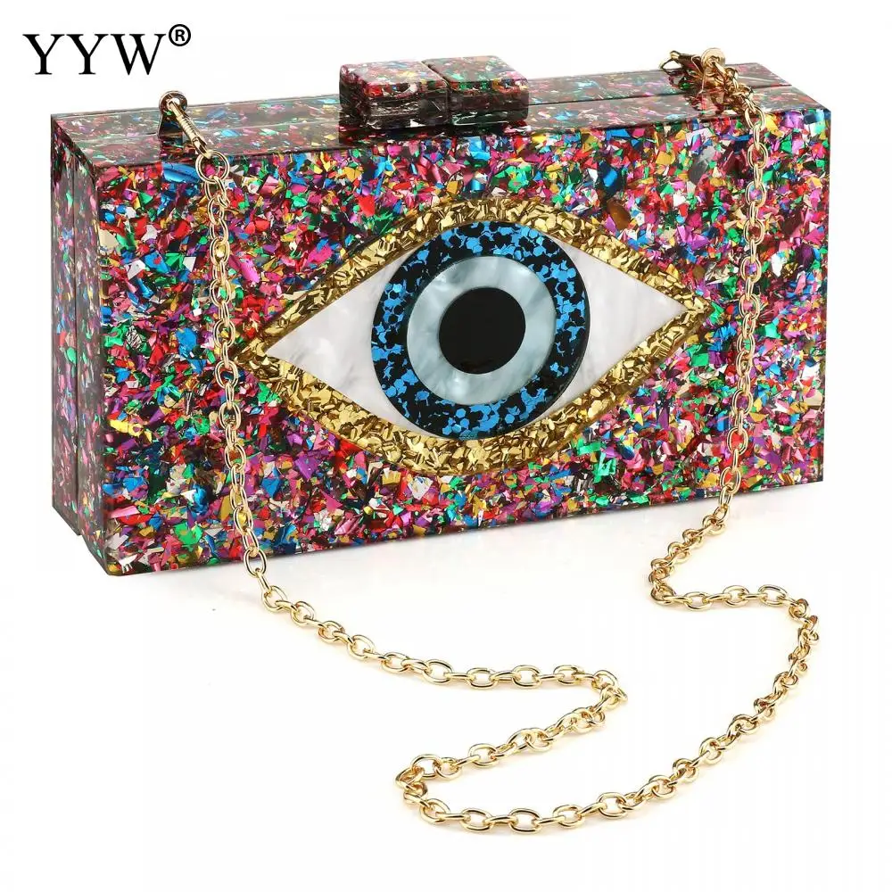 Acrylic Purses and Handbags for Women Eyes Multicolor Perspex Box Clutch Elegant Banquet Evening Handbags Crossbody Bag Bolso