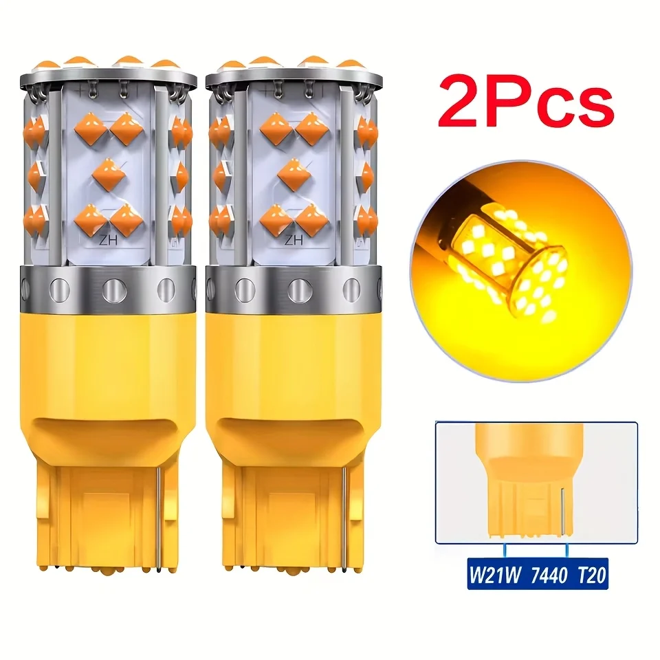 

2 шт. желтый T20 7440 W21W 1156 Ba15s 1157 3030 SMD WY21W Автомобильный светодиодный фонарь указателя поворота стоп-сигнал Canbus без ошибок без гипервспышки