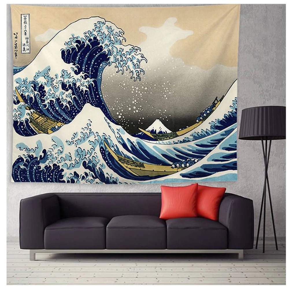 

Japan Kanagawa Waves Printed Hanging Tapestry Whale Arowana Wall Hanging Tapestries Boho Bedspread Yoga Mat Blanket 200*148cm