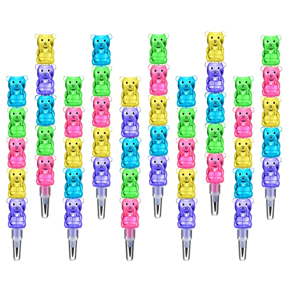 

12 Pcs Kids Pencils Bear School Supplies Modeling Stackable New Material Student Gift Plastic
