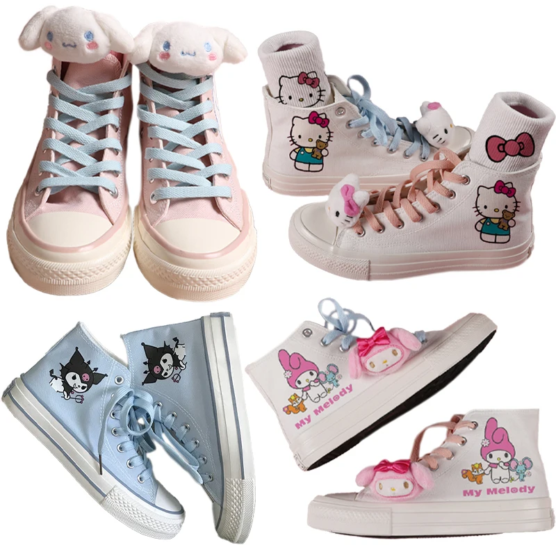 

sanrioed Cinnamoroll baby shoe Kawaii Cartoon printed canvas high top shoe Hello Kitty Kuromi JK shoe gift for girlfriend