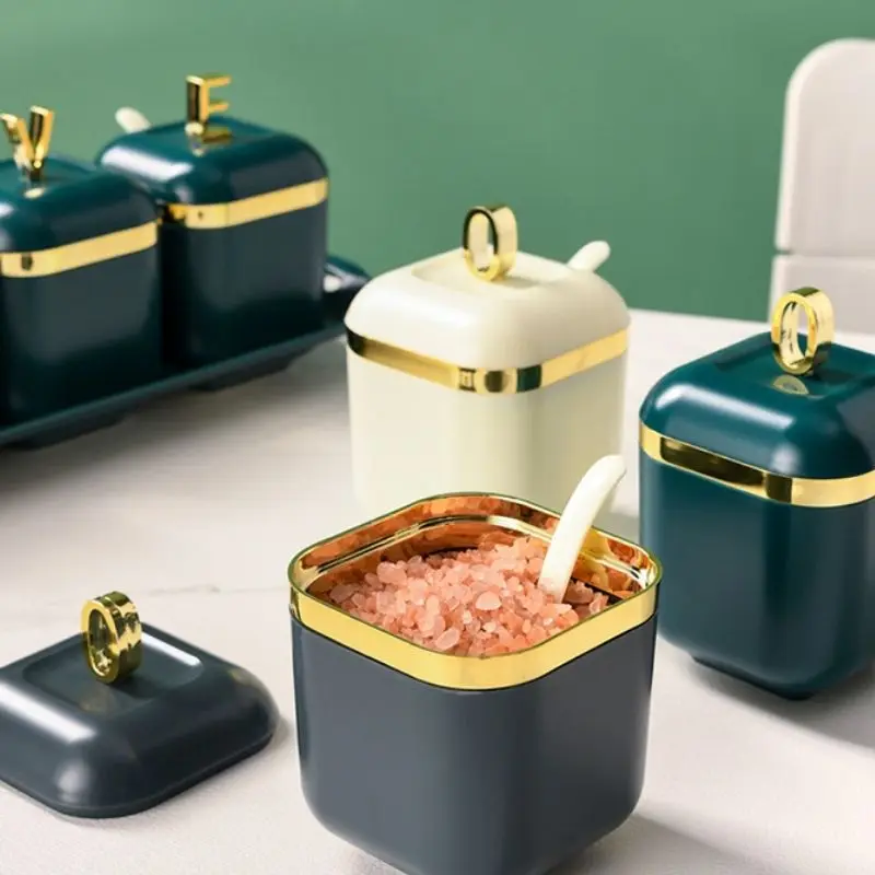 

Top Seal Organizer Spice Pot Plastic Lid Retro Style Spice Pot Set Spoon Luxury Especieros Para Condimentos Kitchen Accessories