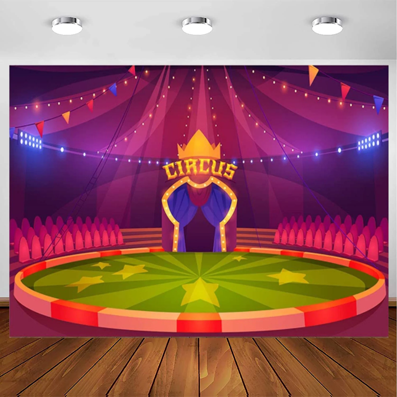 

Circus Theme Birthday Party Decoration Photography Backdrop Circus Stage Red Background Happy Birthday Cake Table Banner Poster
