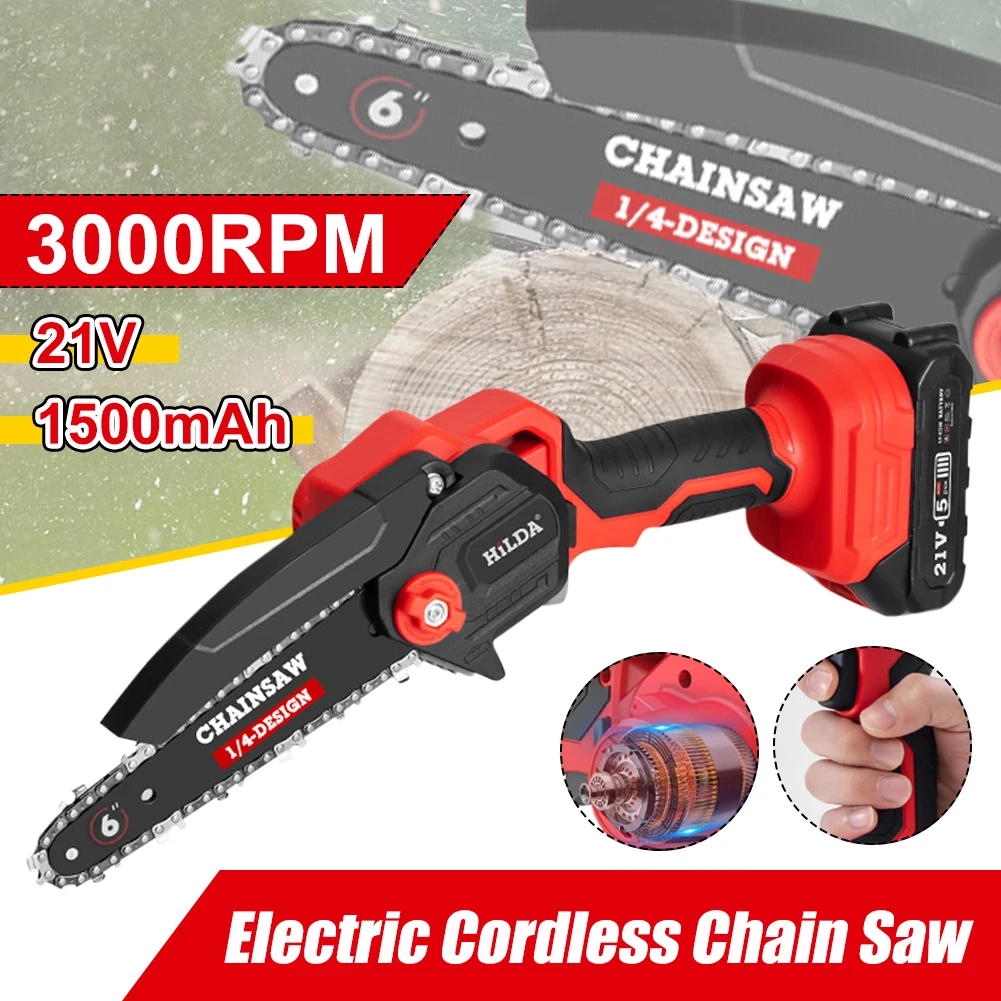 

Беспроводная цепная пила, 4/6 дюймов, Электрическая цепная пила, перезаряжаемый литий-ионный аккумулятор, электроинструменты для сада и деревообработки