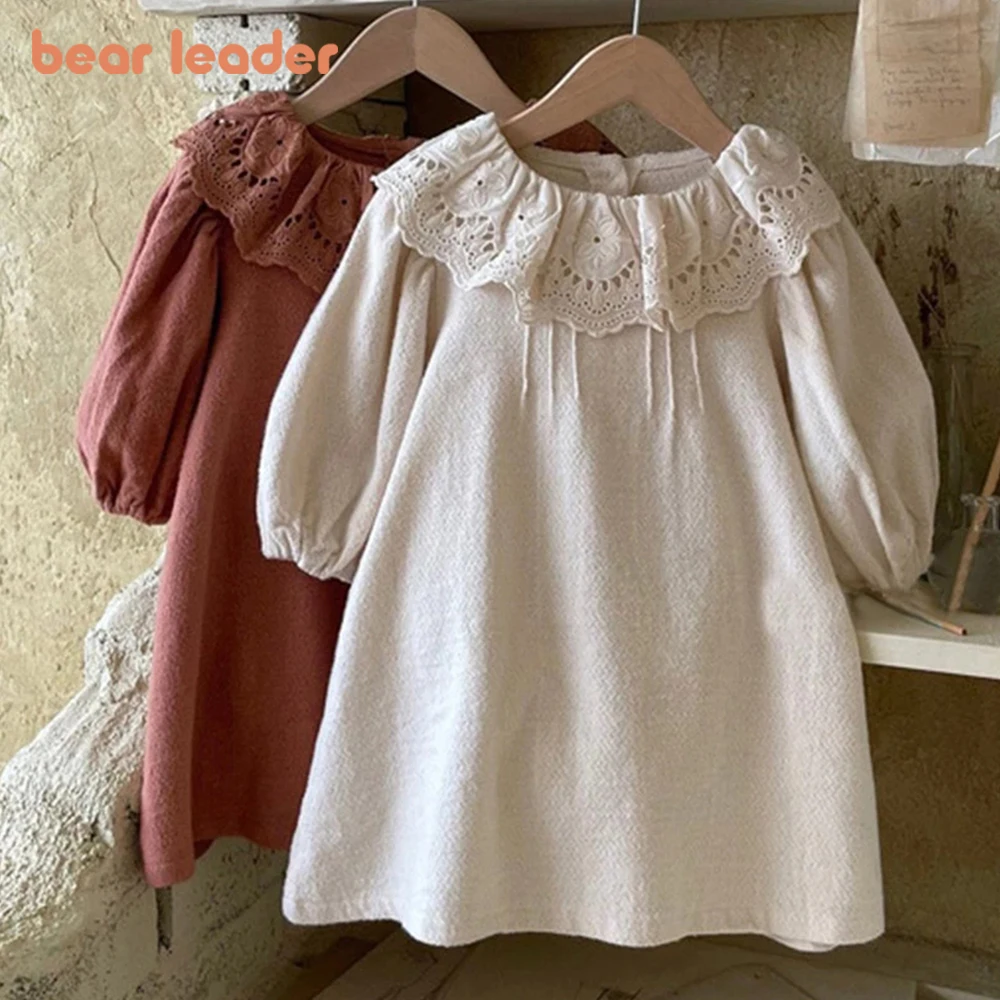 

Bear Leader Korean Cotton Girls Dresses Spring Dress Little Girl Lace Lotus Leaf Lapel A-shaped Princess Dress Fall Kids Clothes
