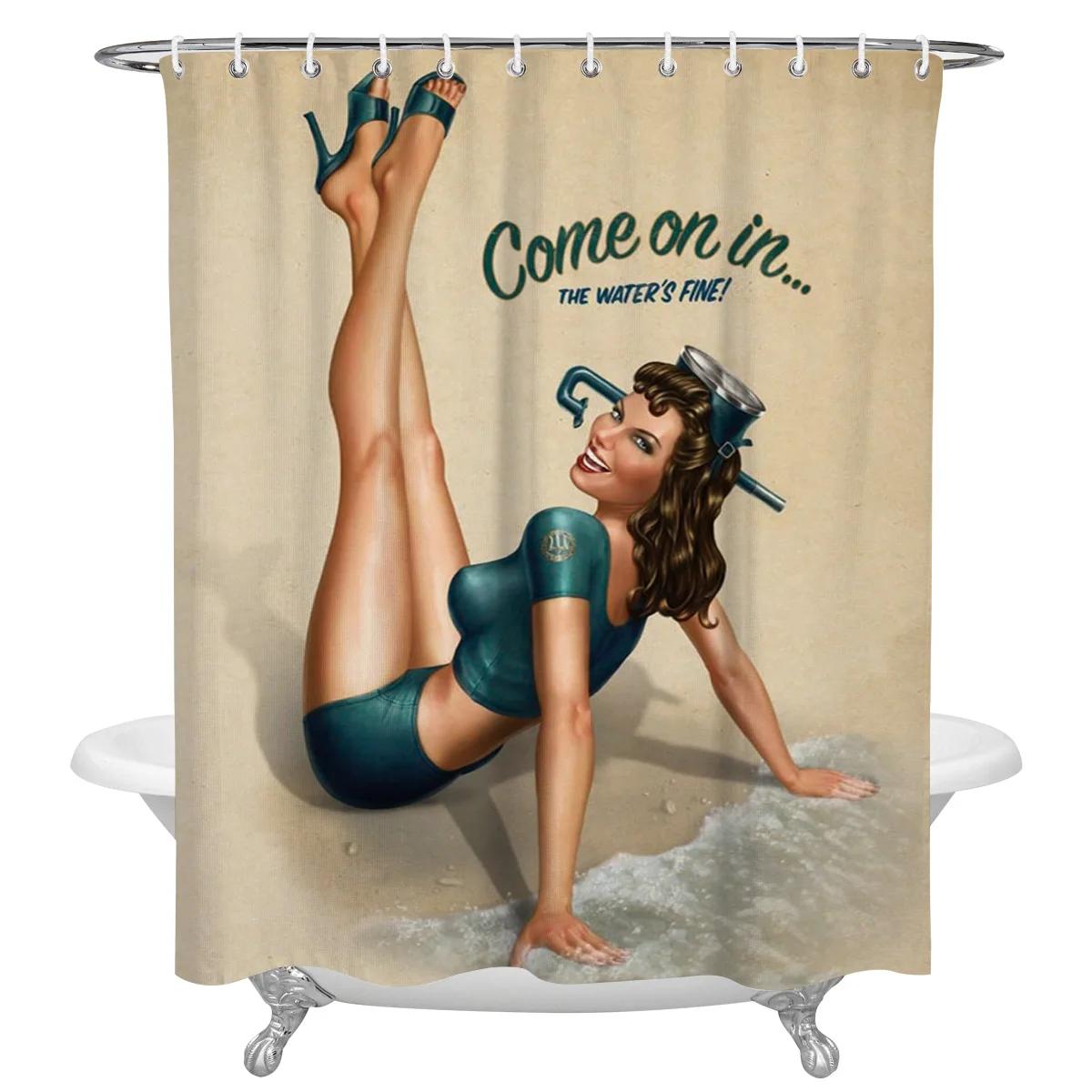 

Beautiful Girl Retro Waterproof Shower Curtain with Hooks Home Decor Polyester Fabric Bath Bathroom Curtains