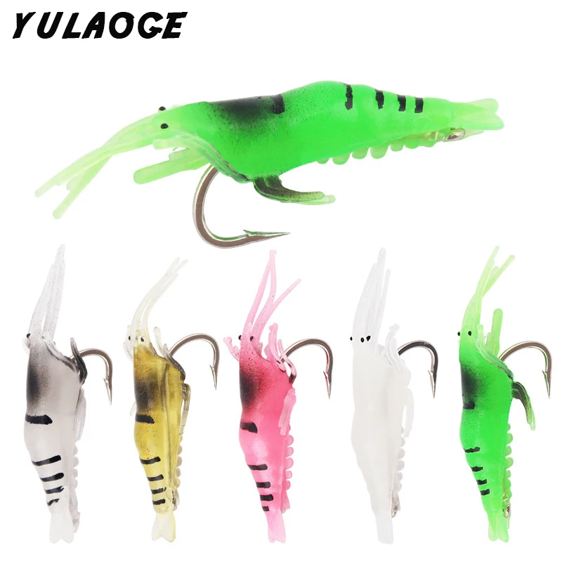 

5PCS Soft bait luminous shrimp lure easy shiner Artificial shrimp Fishing hooks fishing lures luya Silicone bait shimano fishing