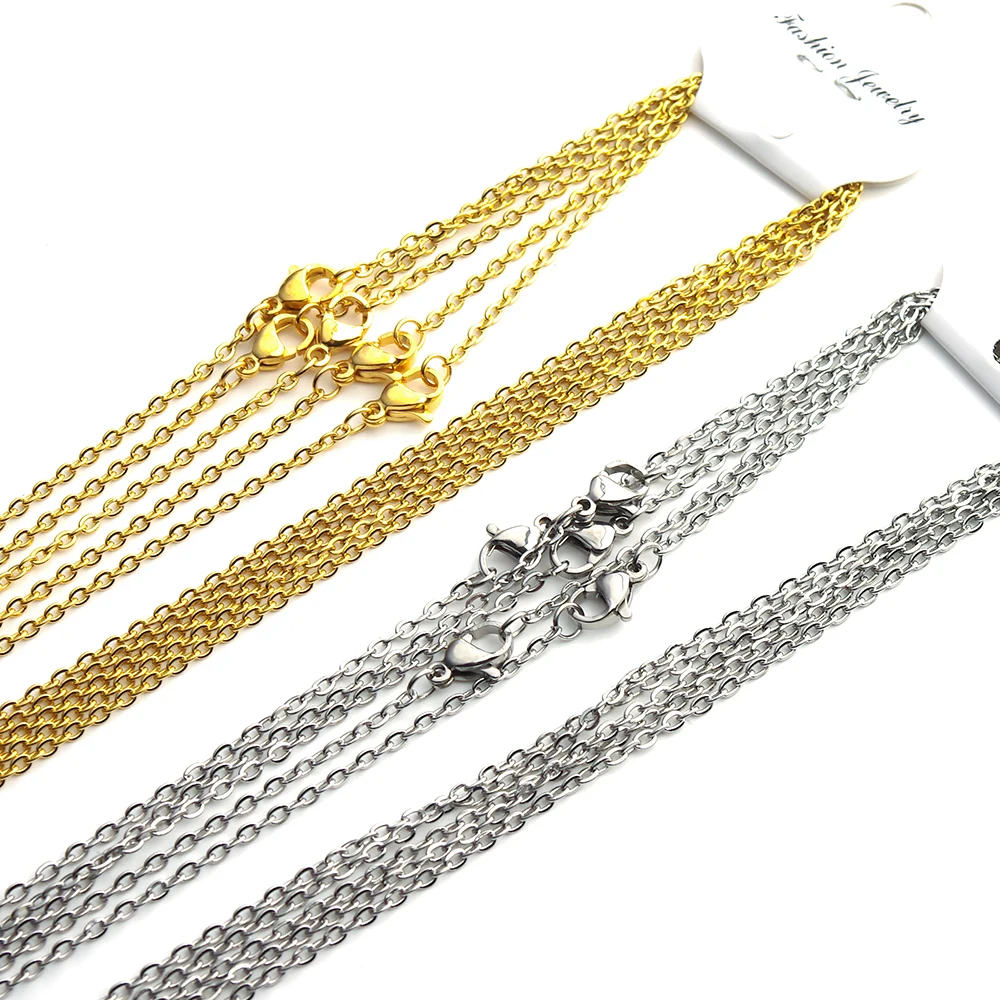 

5Pcs/lots Gold Bulk Wholesale DIY Rolo Chains Necklac 2mm Women's Chain Stainless Steel Jewelry Chain Choker For Women