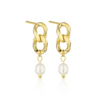 sipengjel fashion punk lock chain earrings cute freshwater pearl drop earrings for women wendding jewelry gift