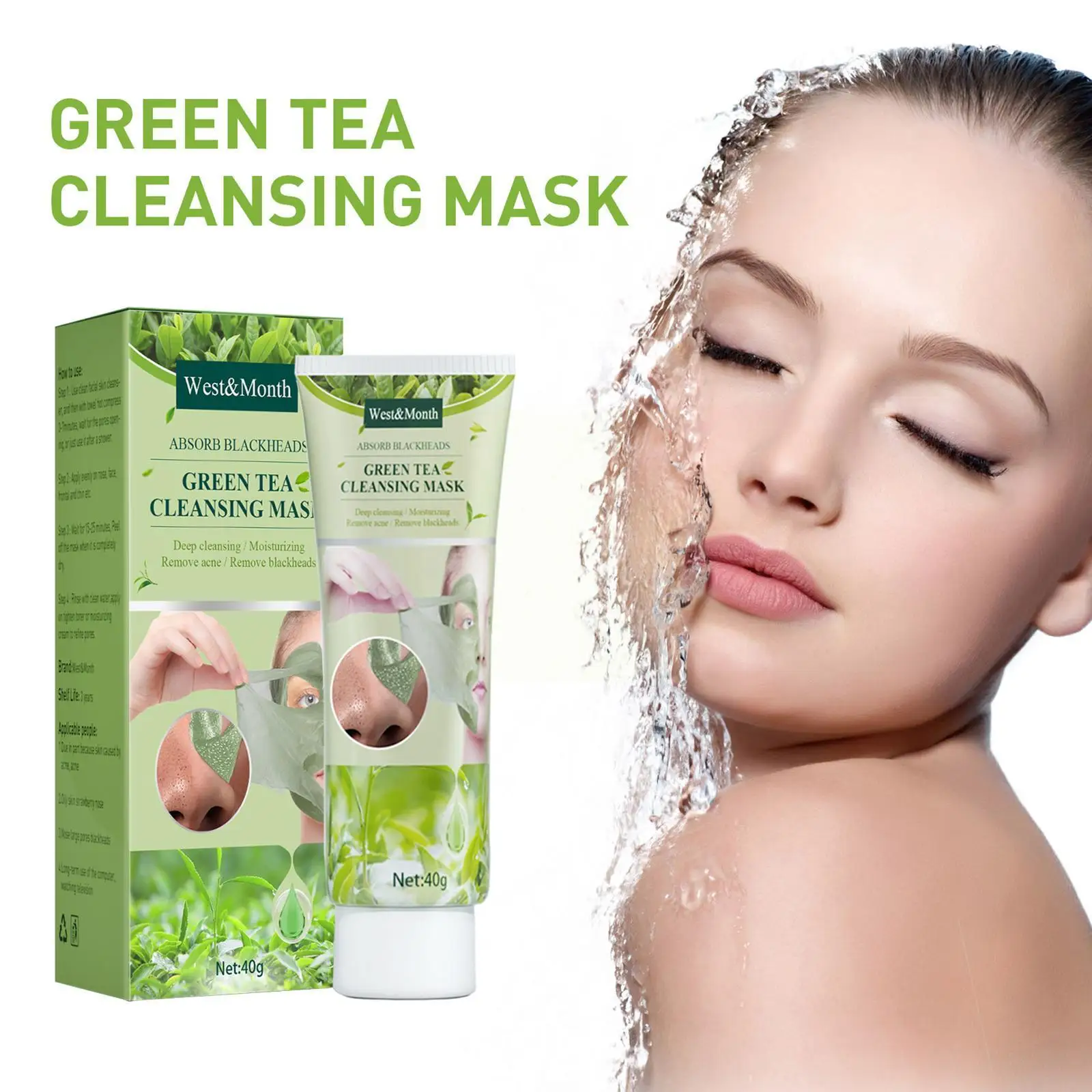 

Green Tea Face Oil Control Moisturizing Cleaning Acne Treatment Blackhead Purifying Pores Remove X2s9