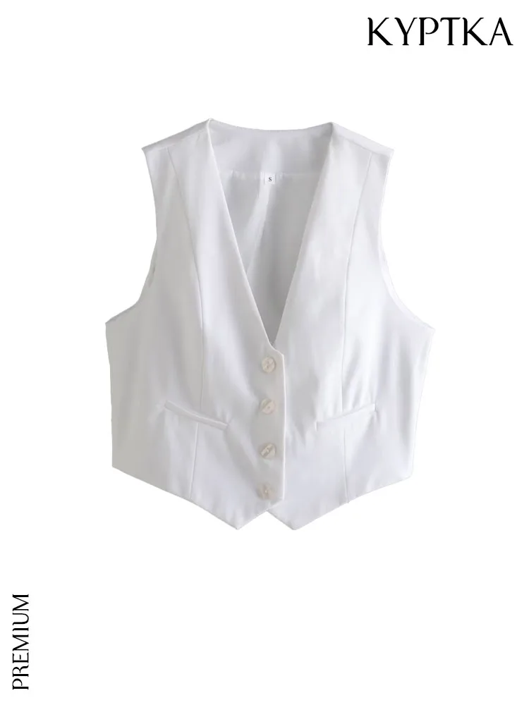 

Женский винтажный укороченный жилет KYPTKA, бордовый облегающий жилет с V-образным вырезом и пуговицами спереди, верхняя одежда без рукавов,