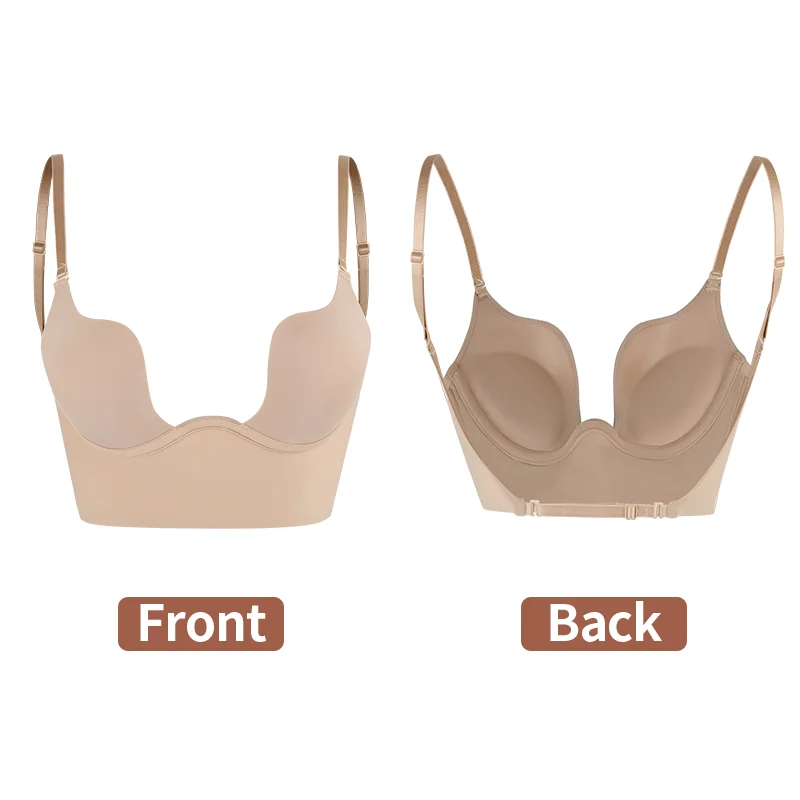 Deep U Neck Bra Shaper Women Push Up Chest Underwear Backless Women Bras Low Cut Sexy Plunge Brassiere Breast Control Shapewear