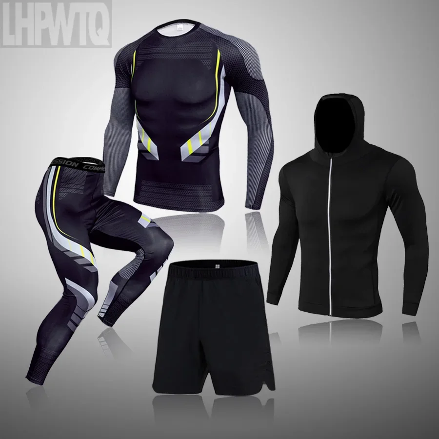 New Compression Underwear Men's Winter Thermal Suit Bodybuilding Jacket Rashgarda Leggings 4 Piece Tracksuit Men