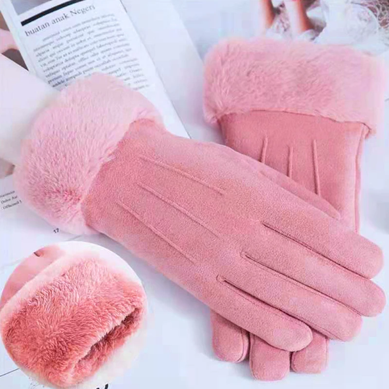 

Fashion Women Gloves Autumn Winter Cute Furry Warm Mitts Full Finger Mittens Women Outdoor Sport Female Gloves Screen