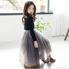 Платье для девочек, весеннее фиолетовое элегантное Пышное Сетчатое платье для детей, Осеннее вечерние платье для маленьких принцесс