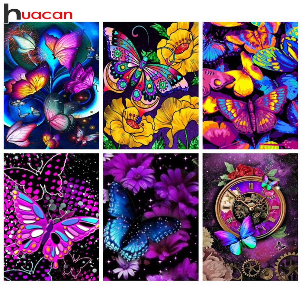 

Алмазная 5d картина Huacan, полноразмерная вышивка в виде бабочки, мозаика с изображением животных, красочное домашнее украшение, картина из страз