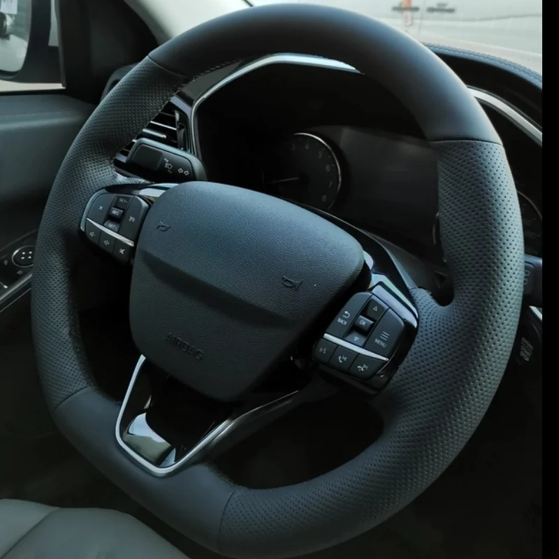 Фото Сшитый вручную чехол на руль из натурального волокна для Ford Focus Mondeo S-MAX Kuga Mk2 Mk3 Fiesta Ranger, автомобильные аксессуары №1