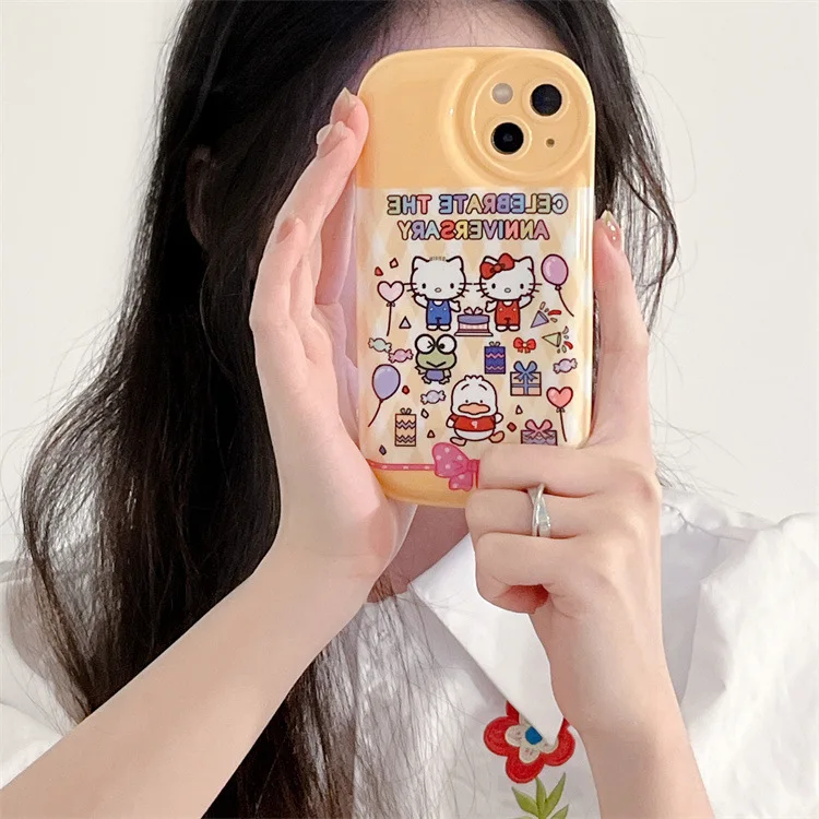 

Милый чехол Hellokitty Mymelody Sanrio с воздушной подушкой Imd желтого цвета блестящий чехол Iphone12Promax полный мягкий чехол Xr для 13
