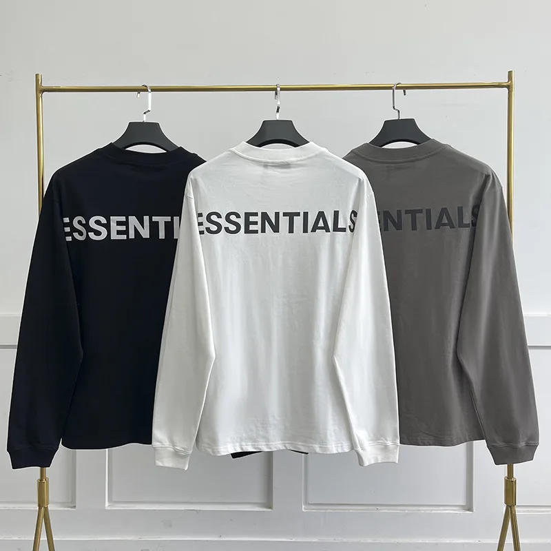 

Essentials Long Sleeve T-Shirt Reflective Letter Long Sleeve T-Shirt Oversized Men's and Women's Hip Hop 100% Cotton T-Shirt