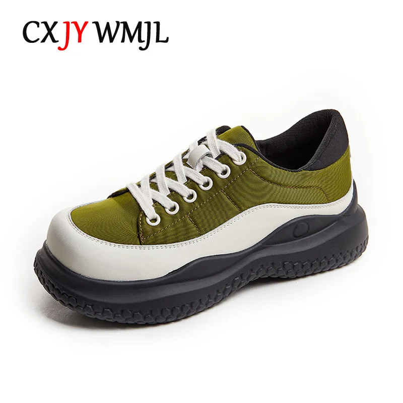 

New Genuine Leather Women Platform Sneakers Spring Casual Vulcanized Shoes Ladies Thick Bottom Skate Shoes Female Flats