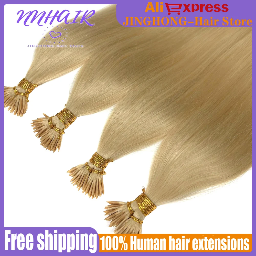 

NNHAIR I Stick Human Hair Extensions 100% Remy Human Hair Straight Hair Extensions 14"- 24“ 1G/S For Women