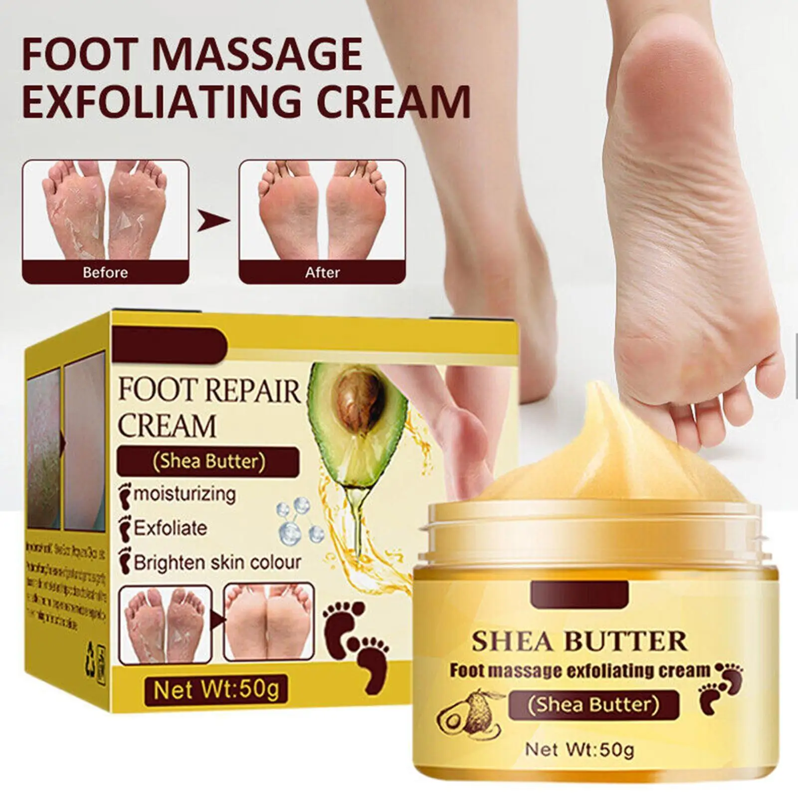 

50g Shea Butter Exfoliating Foot Cream Moisturizing Skin Scrub Feet Tender Peeling Cream Care Pedicure W5H6