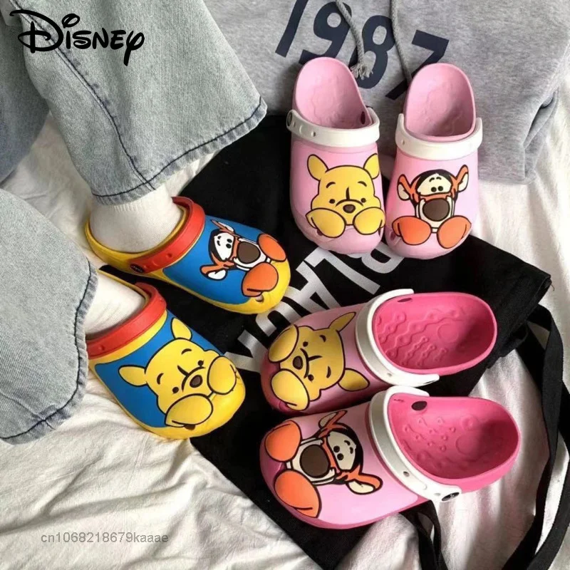 

Disney Summer Pooh Bear Slippers Women Soft Bottomed Anti Slip Cartoon Cute Beach Shoe Outside Fashion Design Sandals Flat Shoes